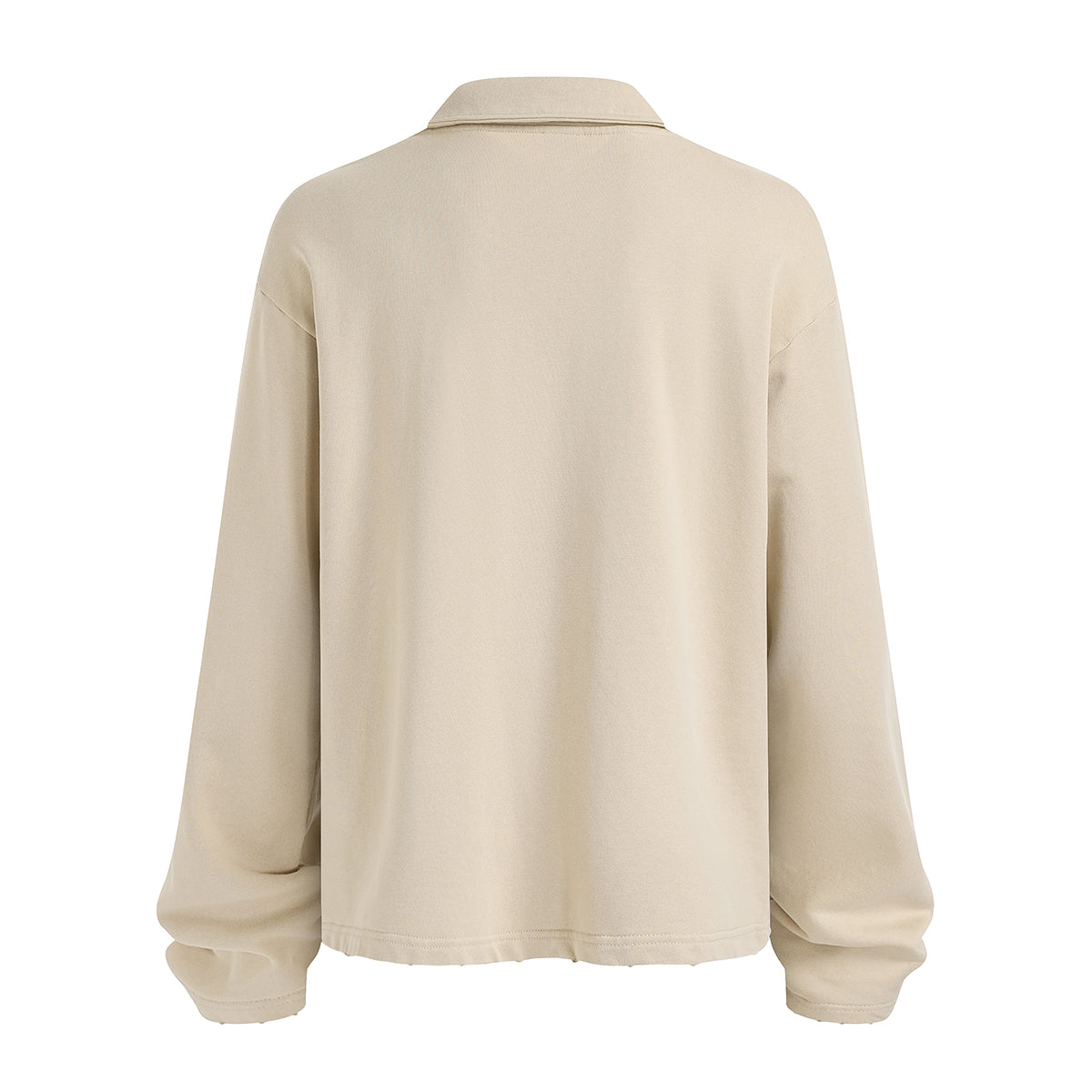 Distressed Edge Buttonless Long-Sleeve Polo