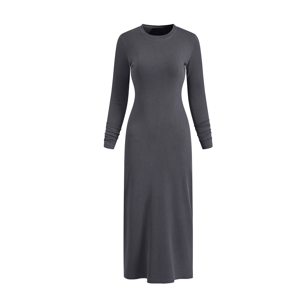 Slim Fit Long Sleeves Ribbed Midi Dress