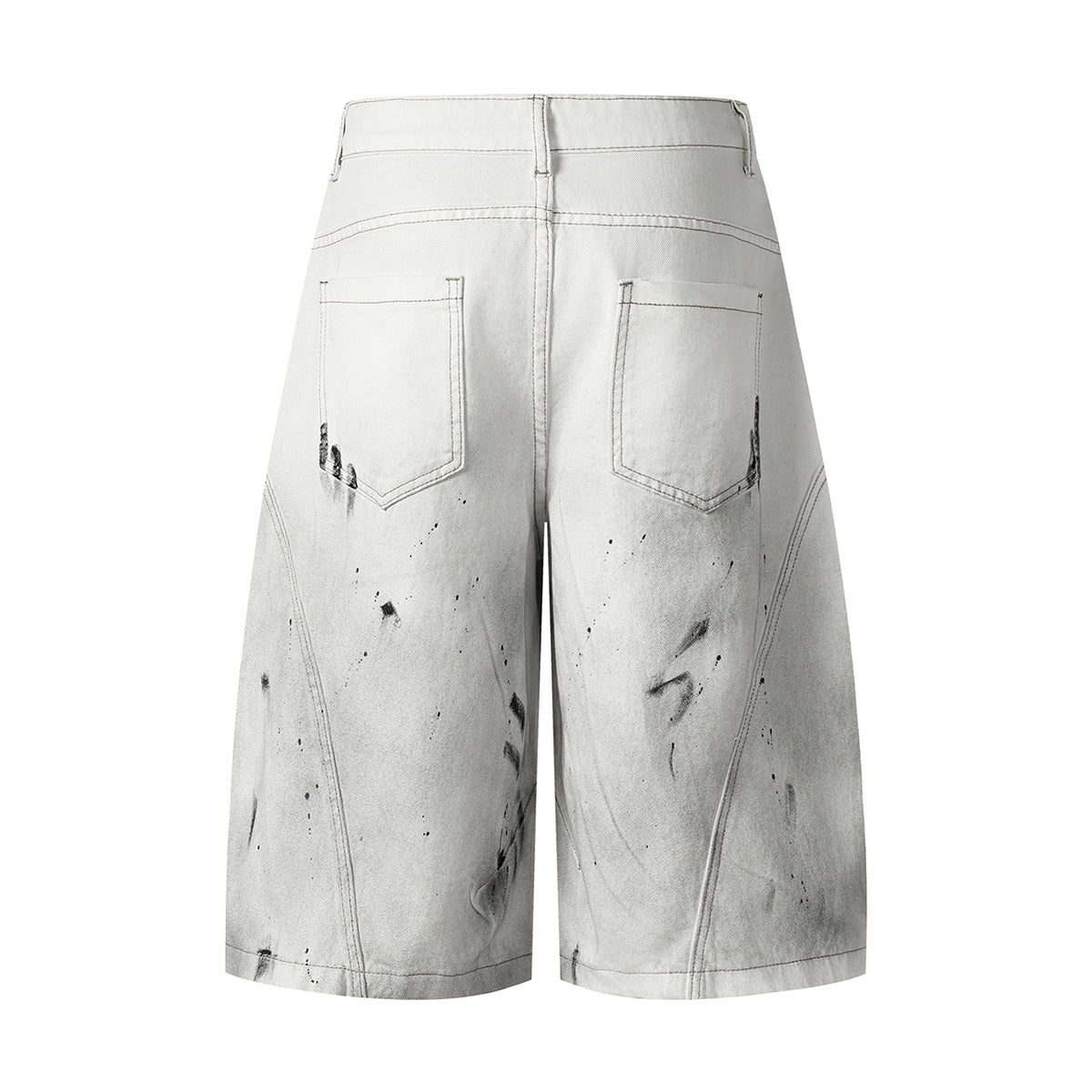 Ink-splatter Barrel Leg Denim Shorts