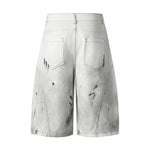 Ink-splatter Barrel Leg Denim Shorts