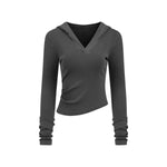 Ruched Fitted Long Sleeve Hoodie Top