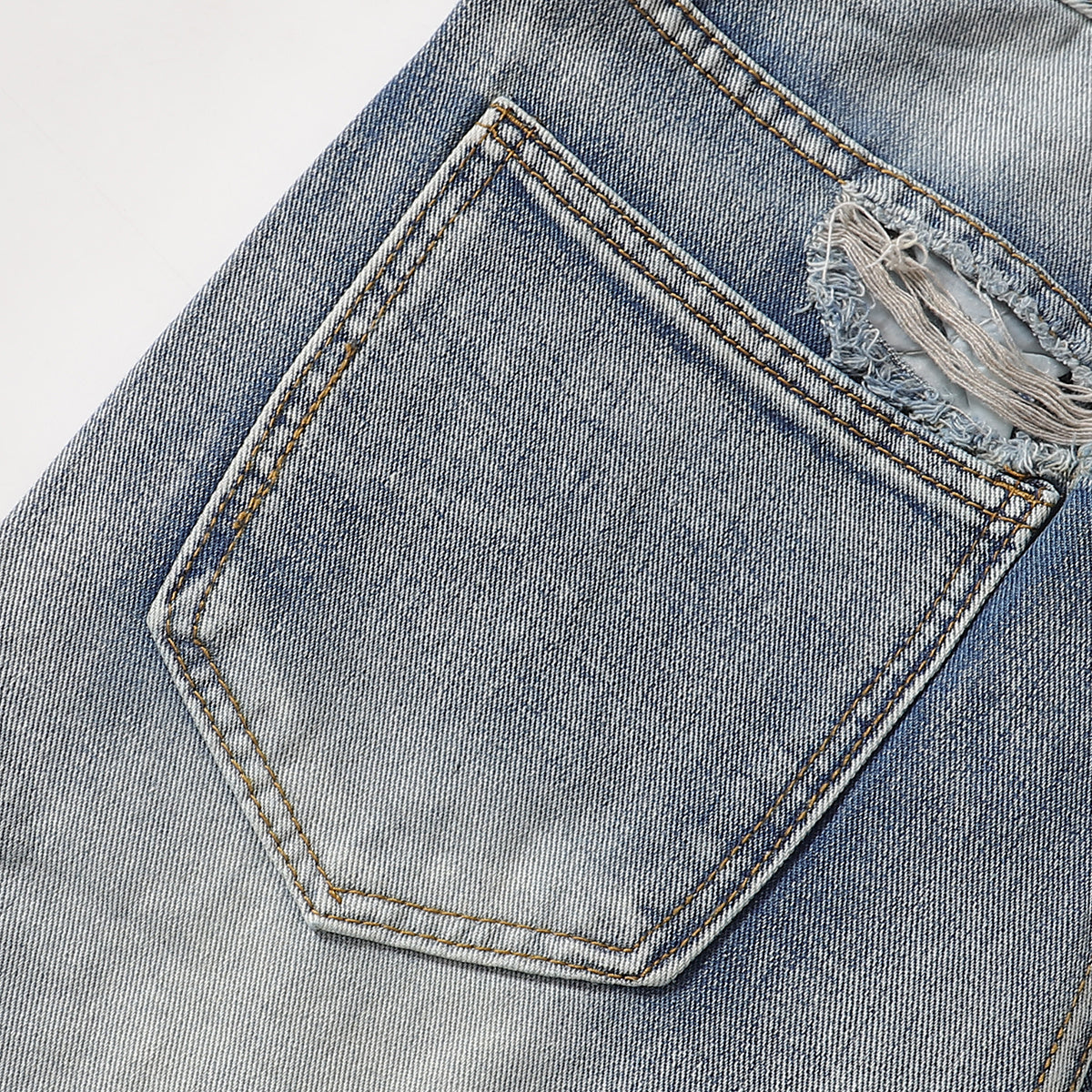 Adjustable Side Strap Distressed High Waist Shorts