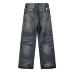 Vintage Washed Distressed Light Blue Wide Jeans