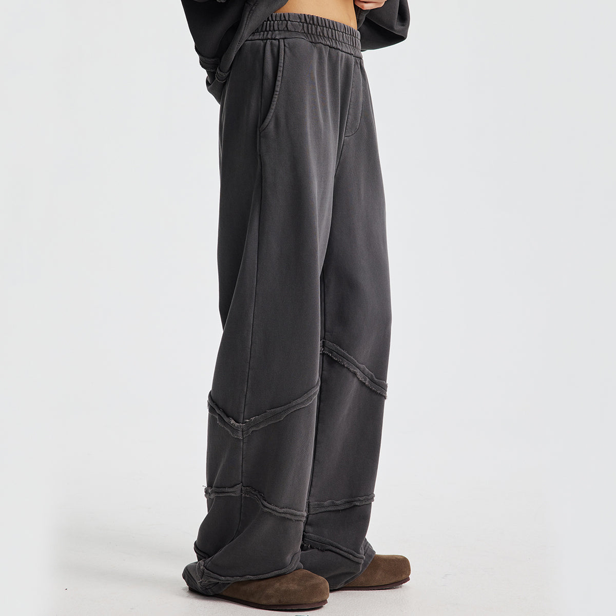 Washed Distressed Fabric Patchwork Vintage Pants