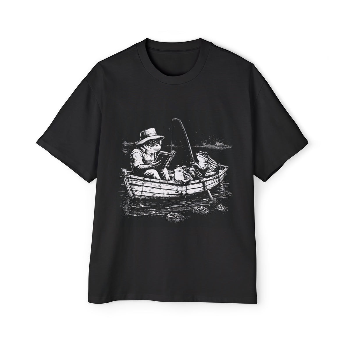 Frogs Reading On Bamboo Raft Graphic Tee-INNBLAC Fashion Apparel
