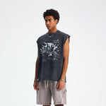 Camiseta sin mangas con gráfico de bordes sin rematar estilo streetwear vintage