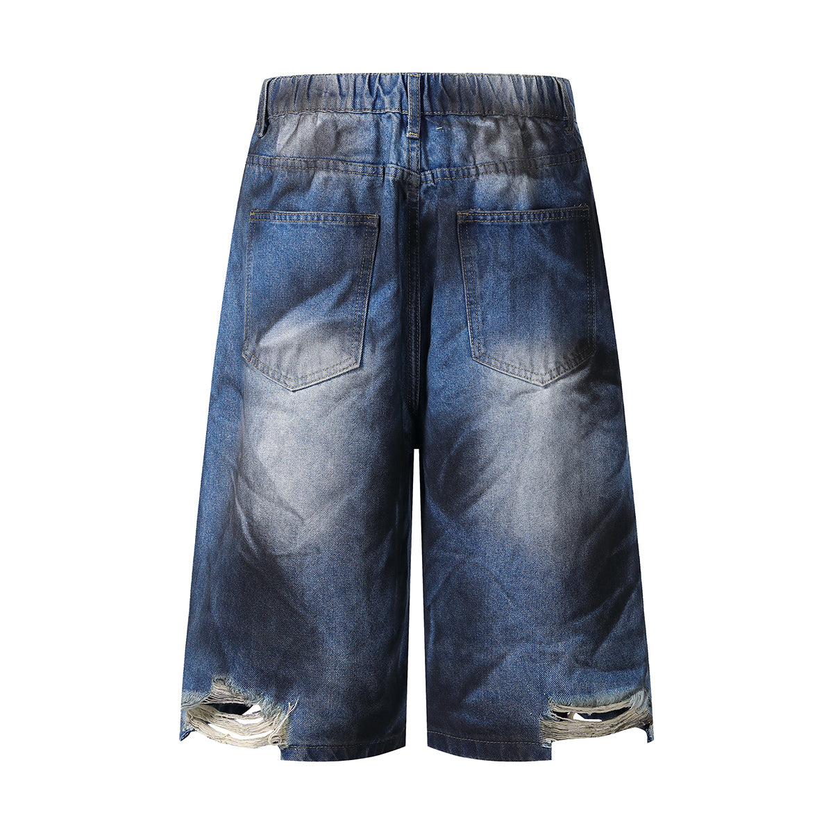 Grungy Wash Ripped Hem Denim Bermuda Shorts