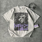 Vintage Washed Oversized Gray Print Tee