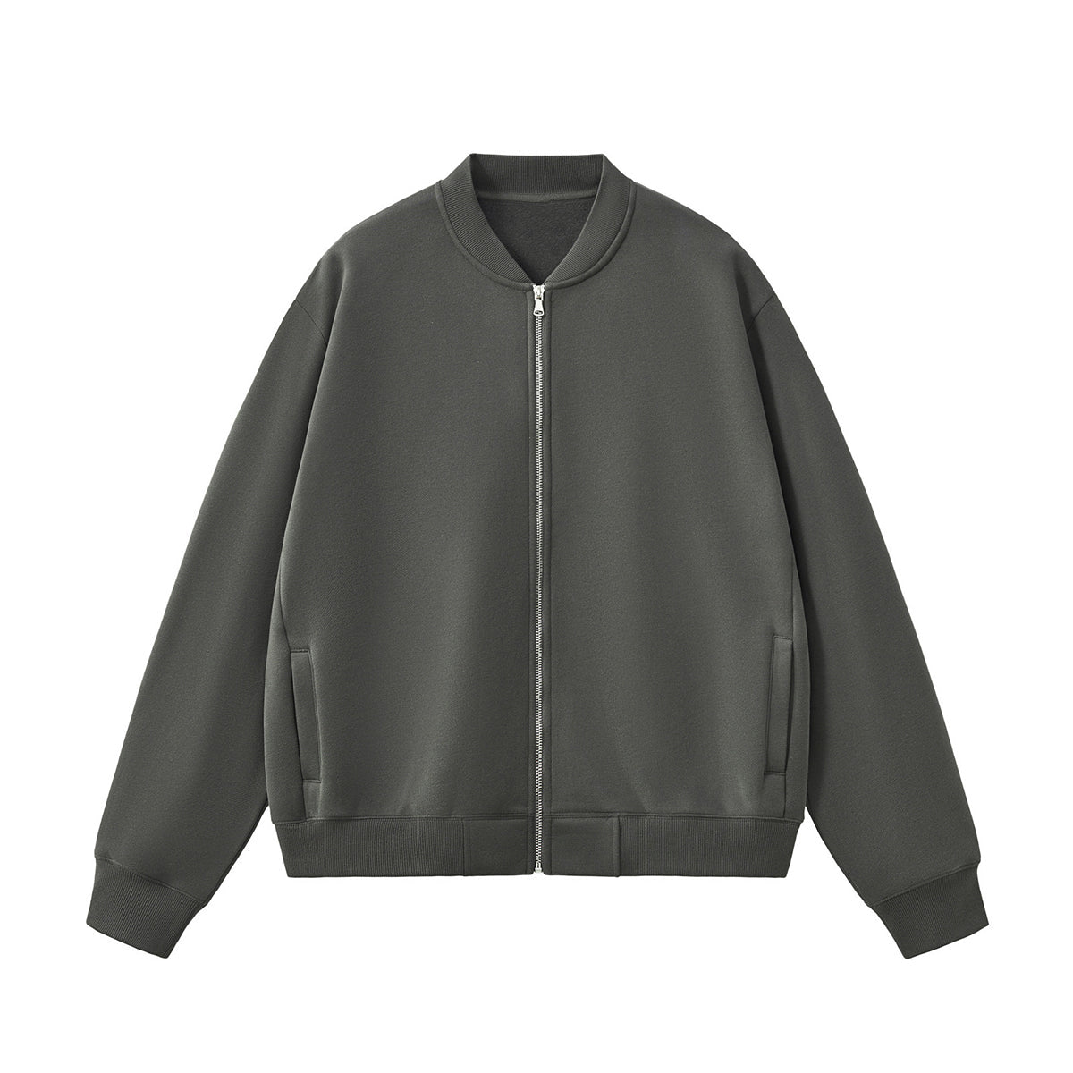 Solid Zip-Front Fleece Bomber Jacket