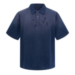 Retro Distressed Cotton Vintage Wash Polo T-Shirt