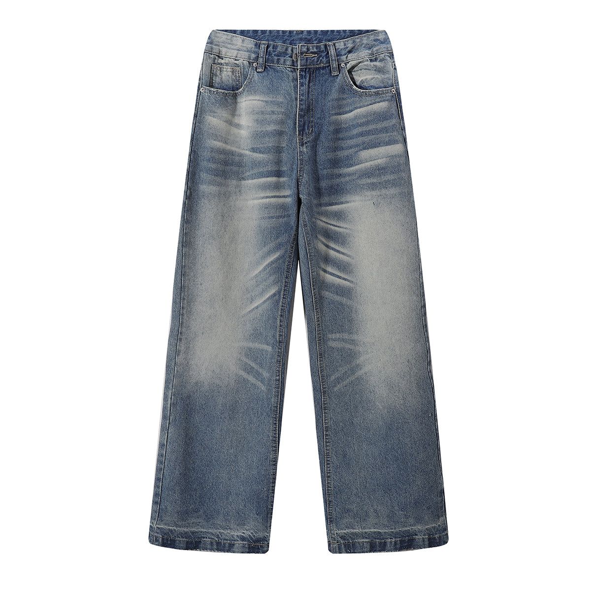 Faded Wash Vintage Relaxed Wide Leg Denim Jeans