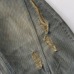 Panel Stitching Barrel-Leg Ripped Jeans