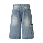 Multi-Pocket Cargo Denim Bermuda Shorts