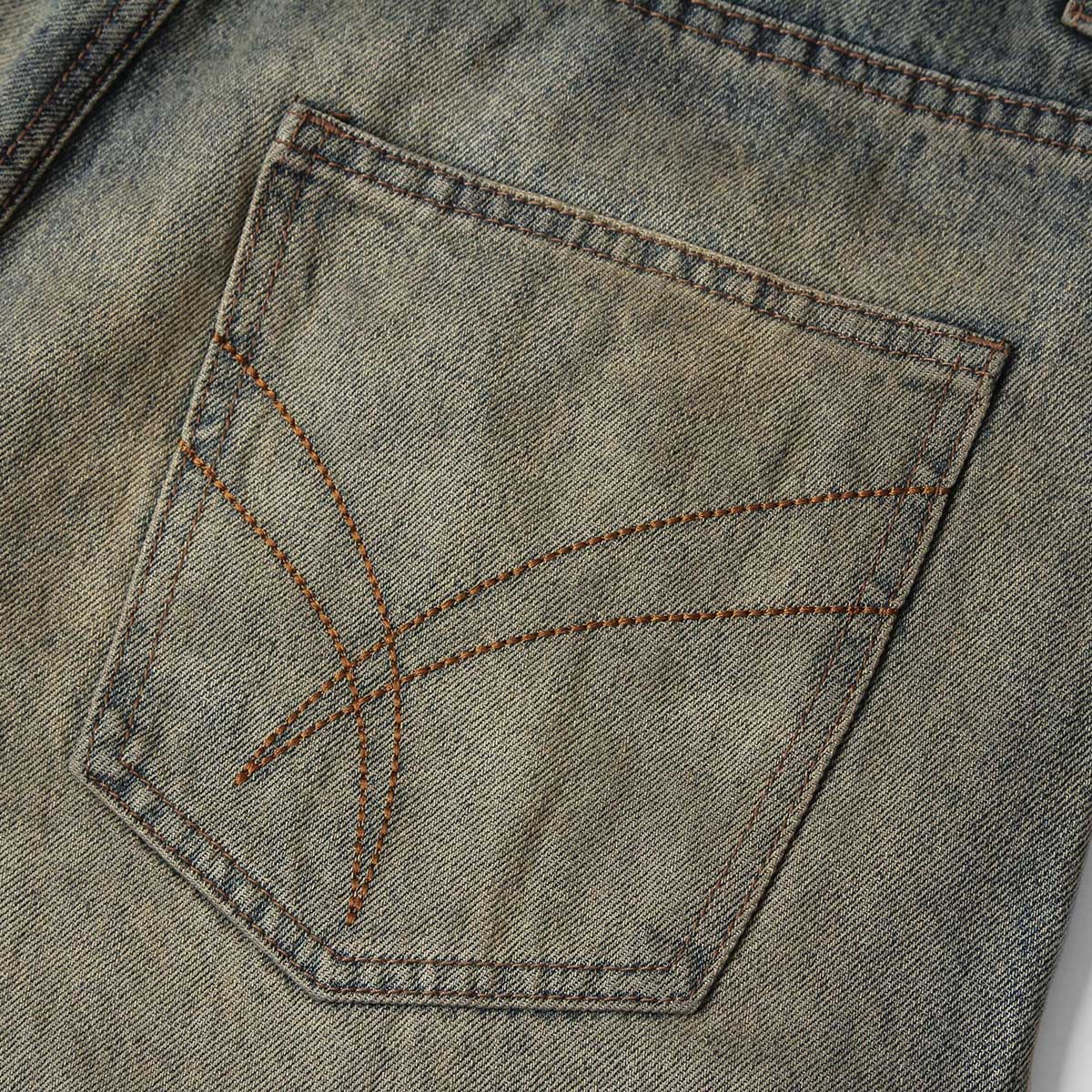 Mud Blue Distressed Wide-Leg Jeans