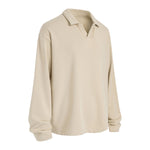 Distressed Edge Buttonless Long-Sleeve Polo