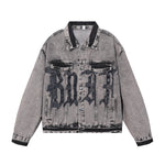"BODY" Graphic Distressed Denim Jacket
