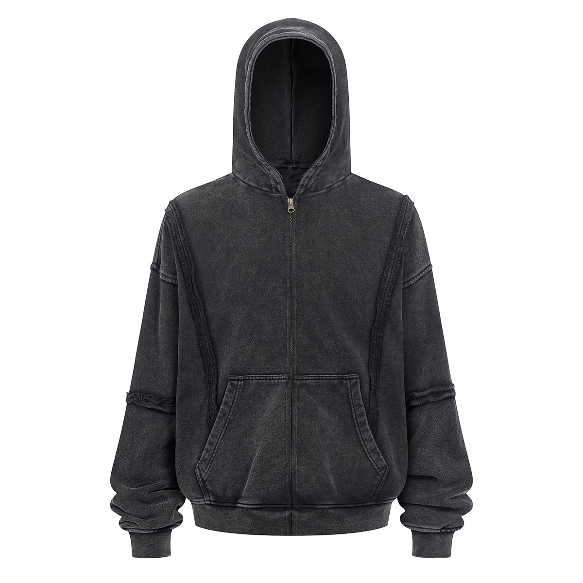 Distressed Vintage Wash Zip Up Hoodie