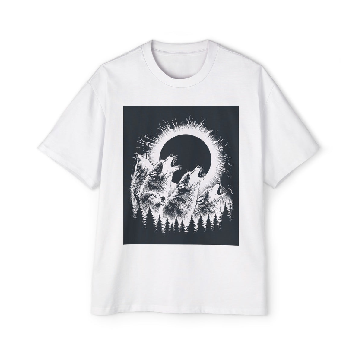 Wild Wolves Howling Total Solar Graphic Tee-INNBLAC Fashion Apparel