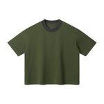 Oversized Color-Block Ribbed Collar Comfortable Tee