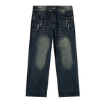 Straight Leg Distressed Denim Jeans