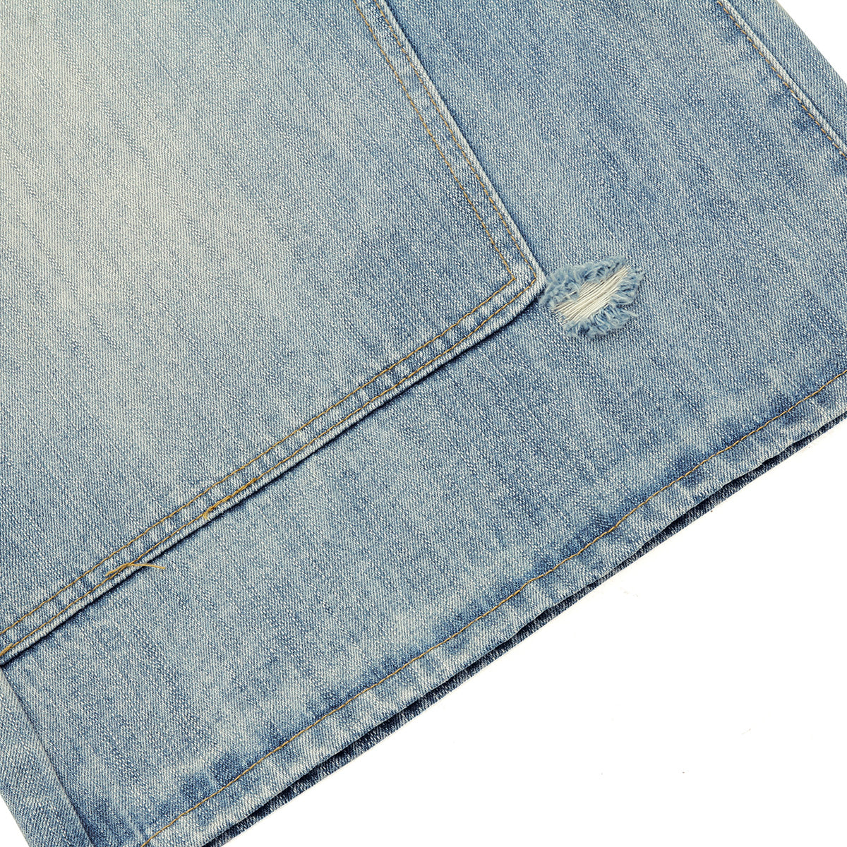 Double Waistband Distressed Denim Bermuda Shorts