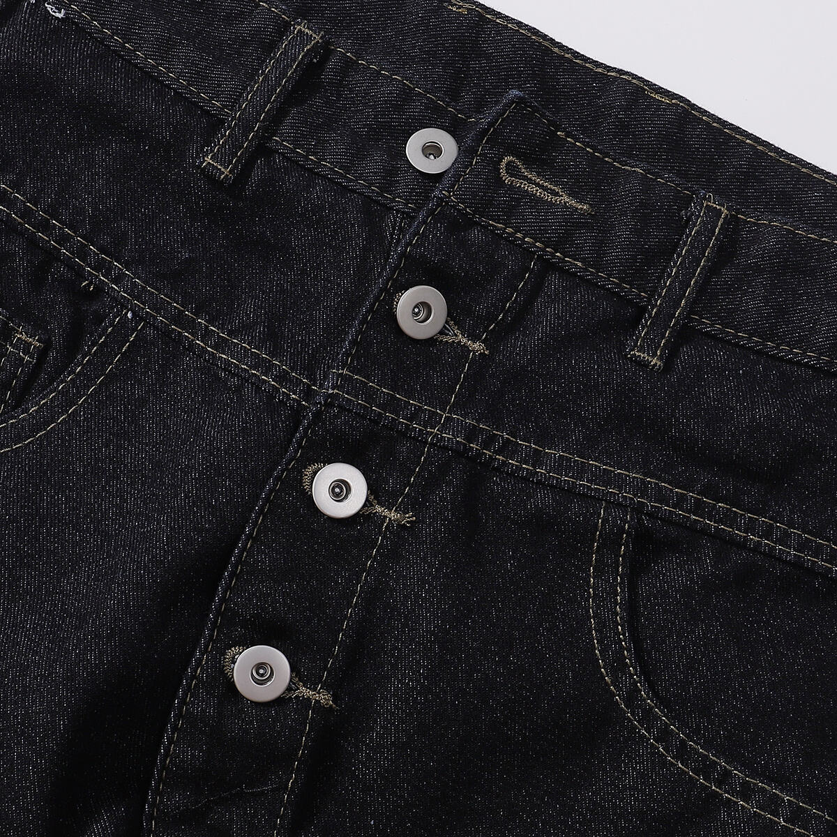 Curved Button Fly Wide-Leg Jeans