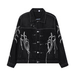 Abstract White Embroidery Denim Jacket