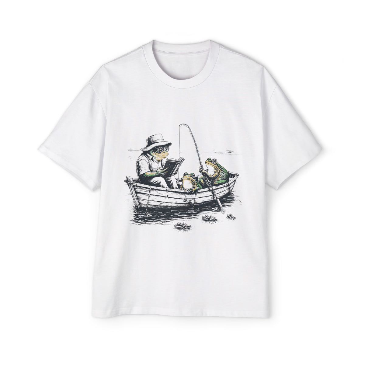 Frogs Reading On Bamboo Raft Graphic Tee-INNBLAC Fashion Apparel