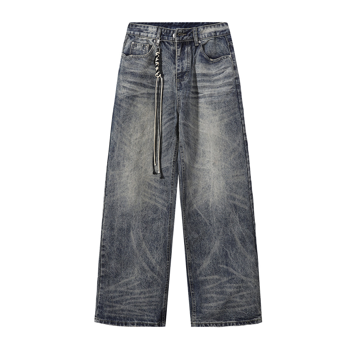 Decorative Rope Dark Wash Vintage Wide Leg Jeans