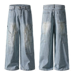 Vintage Washed Utility Cargo Wide-Leg Jeans