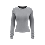 Crew-Neck Long Sleeve Ribbed Top