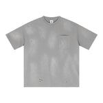 Camiseta con bolsillo desgastado y lavado ácido de 8.5 oz