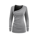 Asymmetric Neck Long Sleeve Ribbed Top