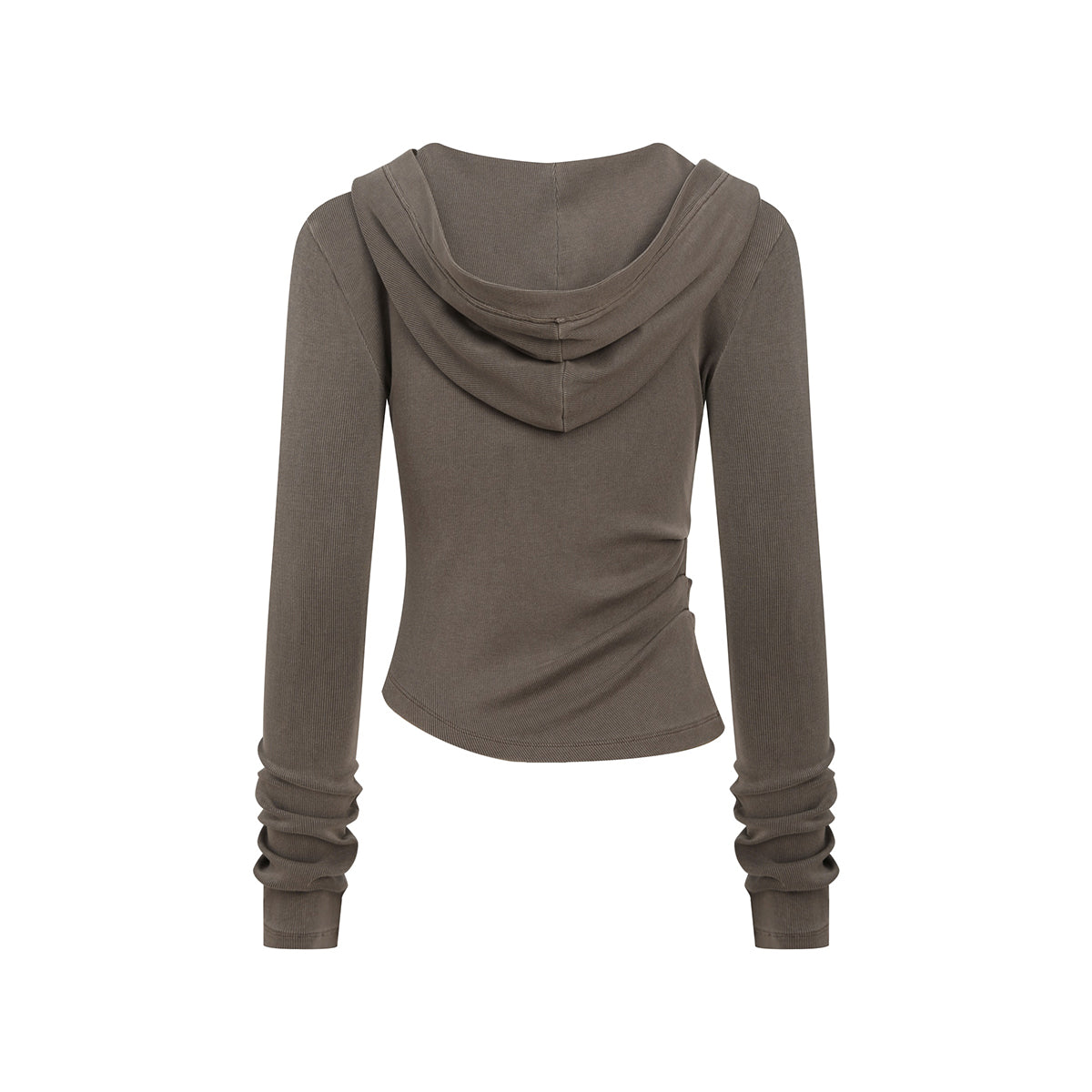 Ruched Fitted Long Sleeve Hoodie Top
