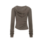 Ruched Fitted Long Sleeve Hoodie Top