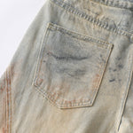 Muddy Wash Panel Stitching Barrel-Leg Jeans
