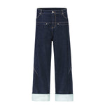 Cuffable Hem Contrast Patch Denim Pants