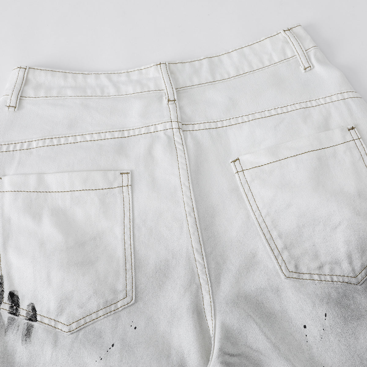 Ink-splatter Barrel Leg Denim Shorts