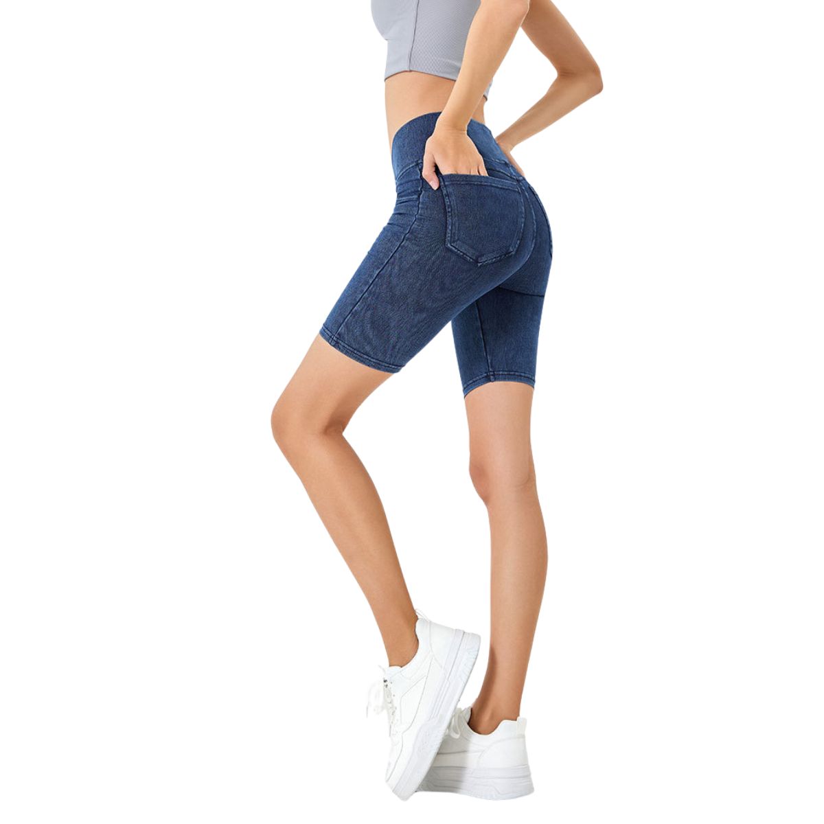 Crossover High Waist Stretch Denim Casual Skinny Shorts