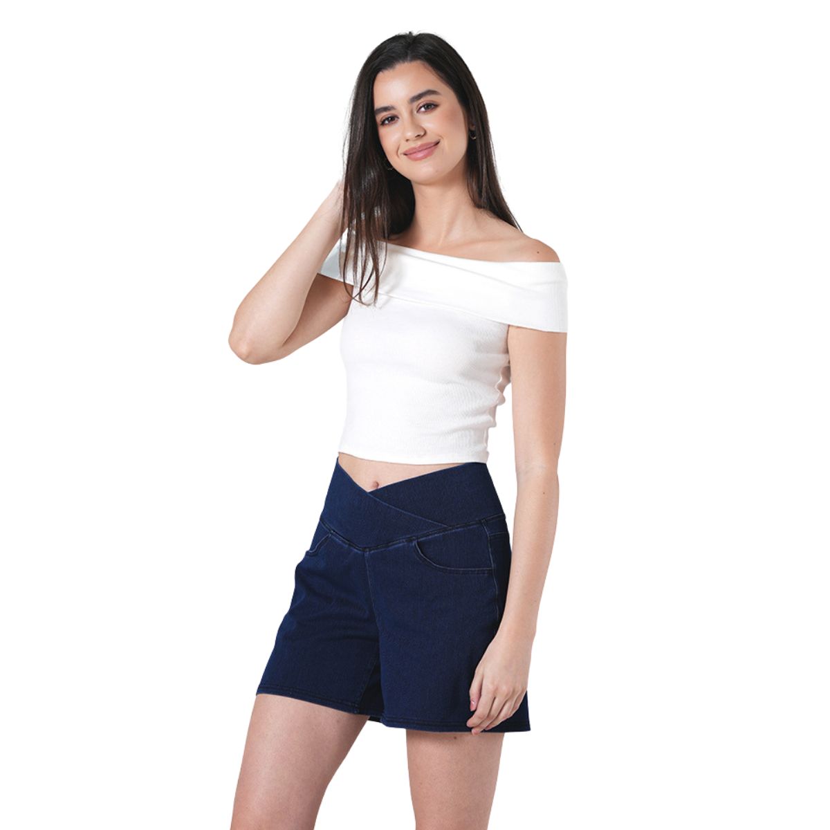 High Waist Stretch Denim Shorts