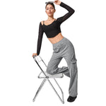 High Waist Stretch Cargo Wide Leg Jeans