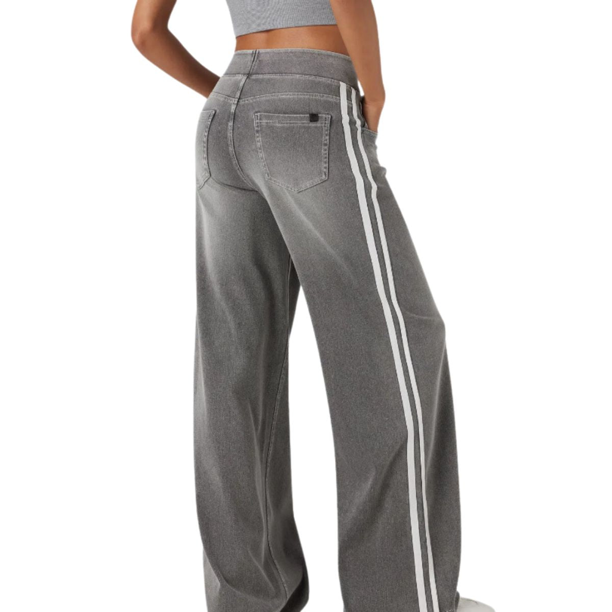 Vintage Washed Side Stripe Wide Leg Jeans