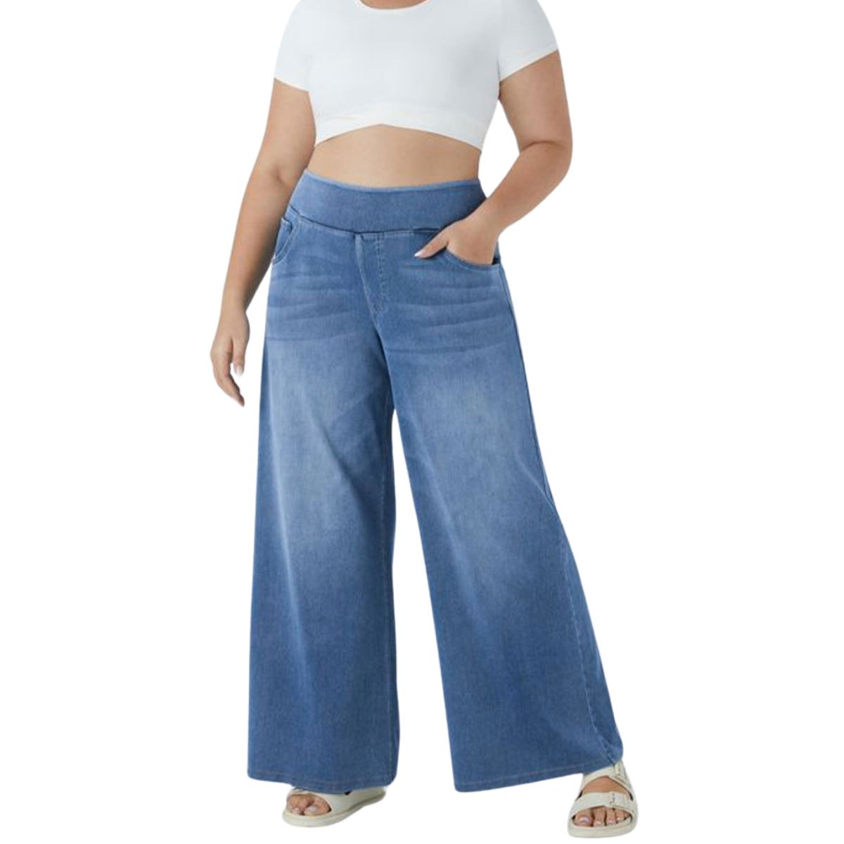 High Waist Stretch Wide Leg Denim Jeans