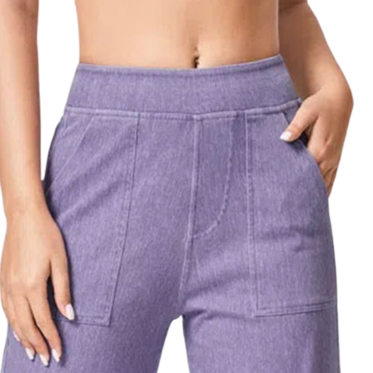 High Waist Stretch Cargo Wide Leg Jeans