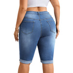 High Waist Stretch Denim Bermuda Shorts
