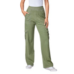 High Waist Stretch Cargo Wide Leg Jeans