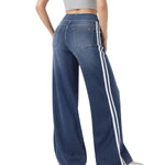 Vintage Washed Side Stripe Wide Leg Jeans