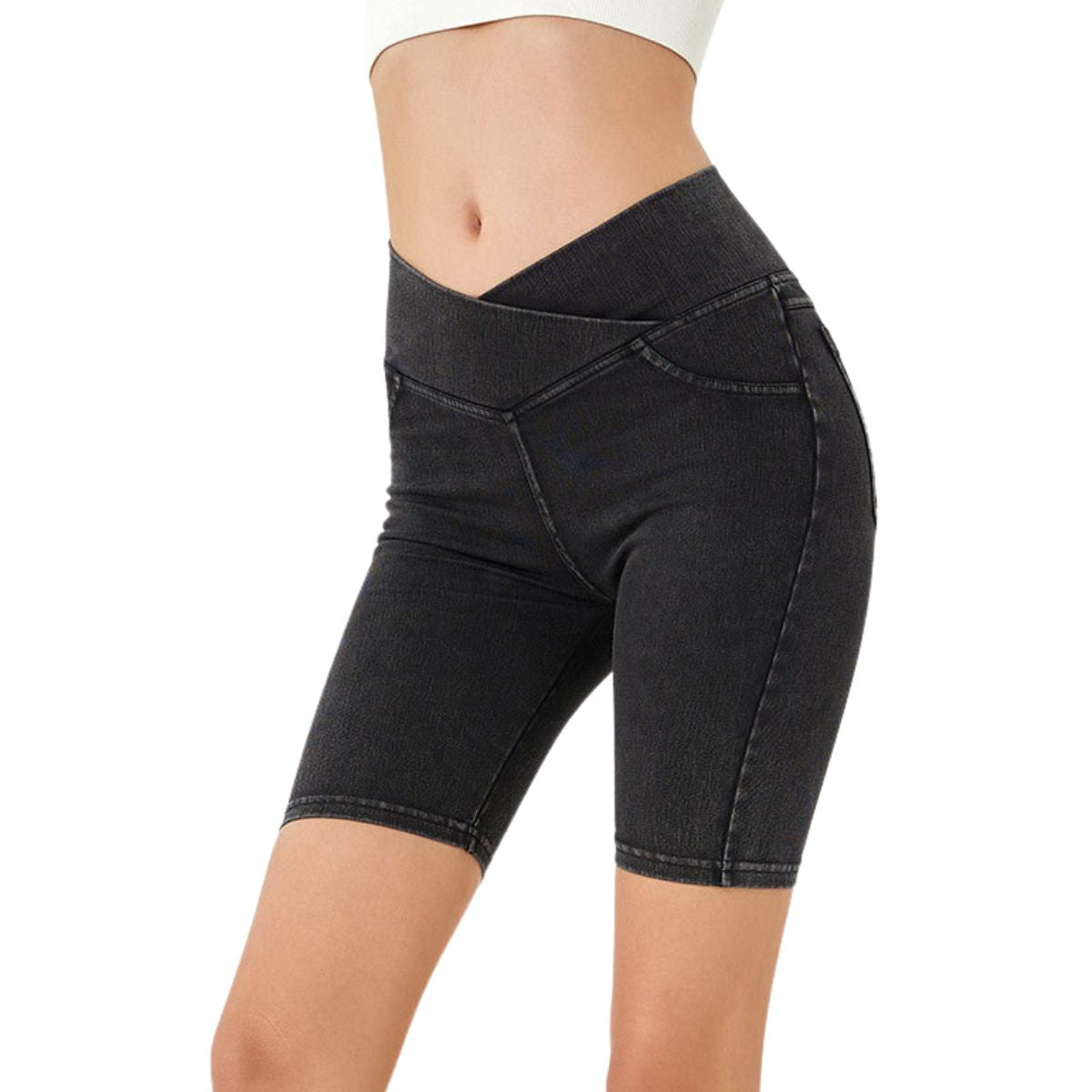 Crossover High Waist Stretch Denim Casual Skinny Shorts