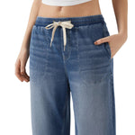 Low Rise Washed Drawstring Casual Baggy Wide Leg Jeans