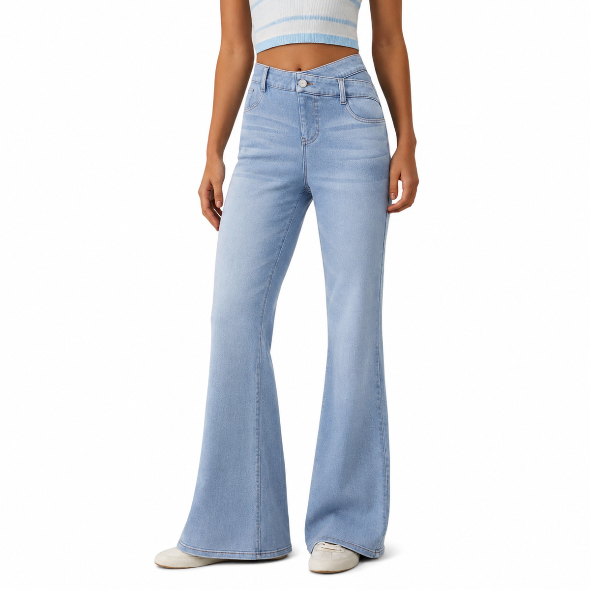 High Waist Stretch Slim Fit Straight Leg Slight Flare Jeans